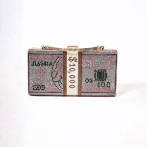 Crystal Dollar Clutch with Metal Handle