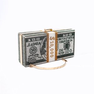 Crystal Dollar Clutch with Metal Handle