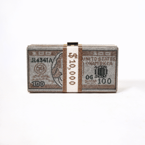 Crystal Dollar Clutch with Metal Handle