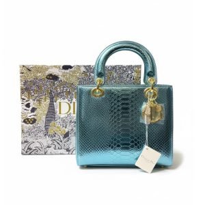 Christian Dior Metallic Python Lady Dior-Embossed Handbag