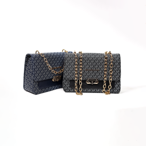 Michael Kors Signature Monogram Crossbody Bag with Gold Chain