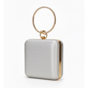 Box Clutch with Crystal Ring Handle