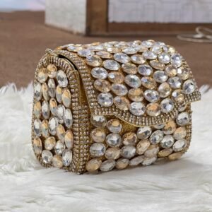 Luxury Crystal-Embellished Gold Clutch for Women